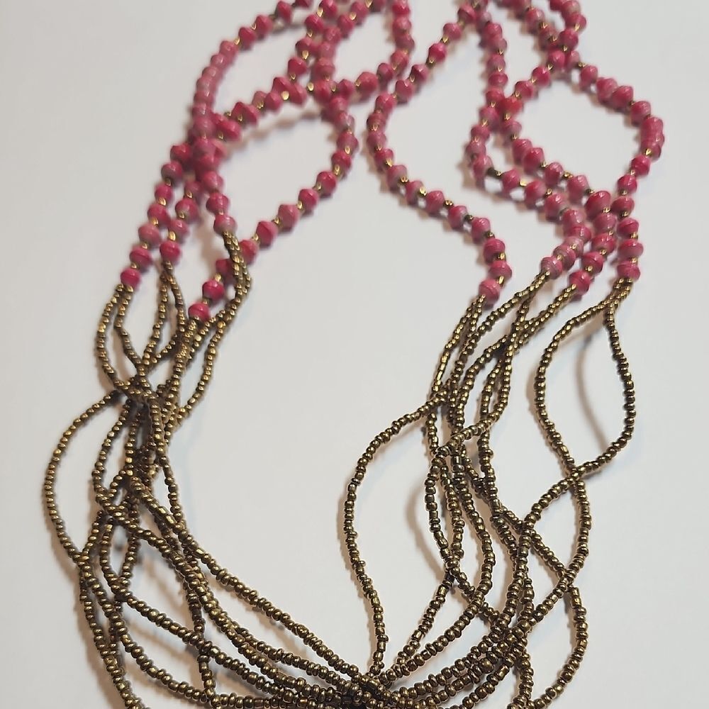 Teng Yue Elegant Pink Paper Bead And Seed Bead Necklace